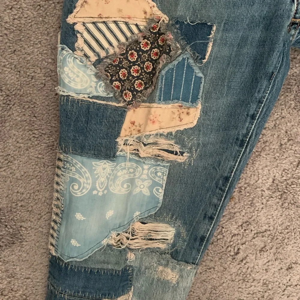 Polo Ralph Lauren Avery Boyfriend heavy Patchwork factory distressed Blue Jeans - Picture 7 of 12
